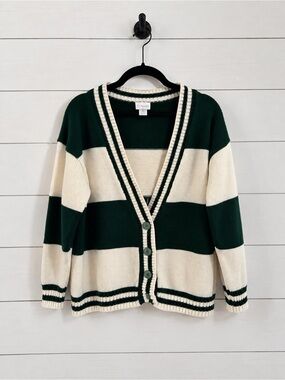 Vintage  Mister Noah V-Neck Cardigan - Cream & Dark Green